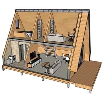 Cabane stil-aframe pe piloane sau pe placa de beton la gata