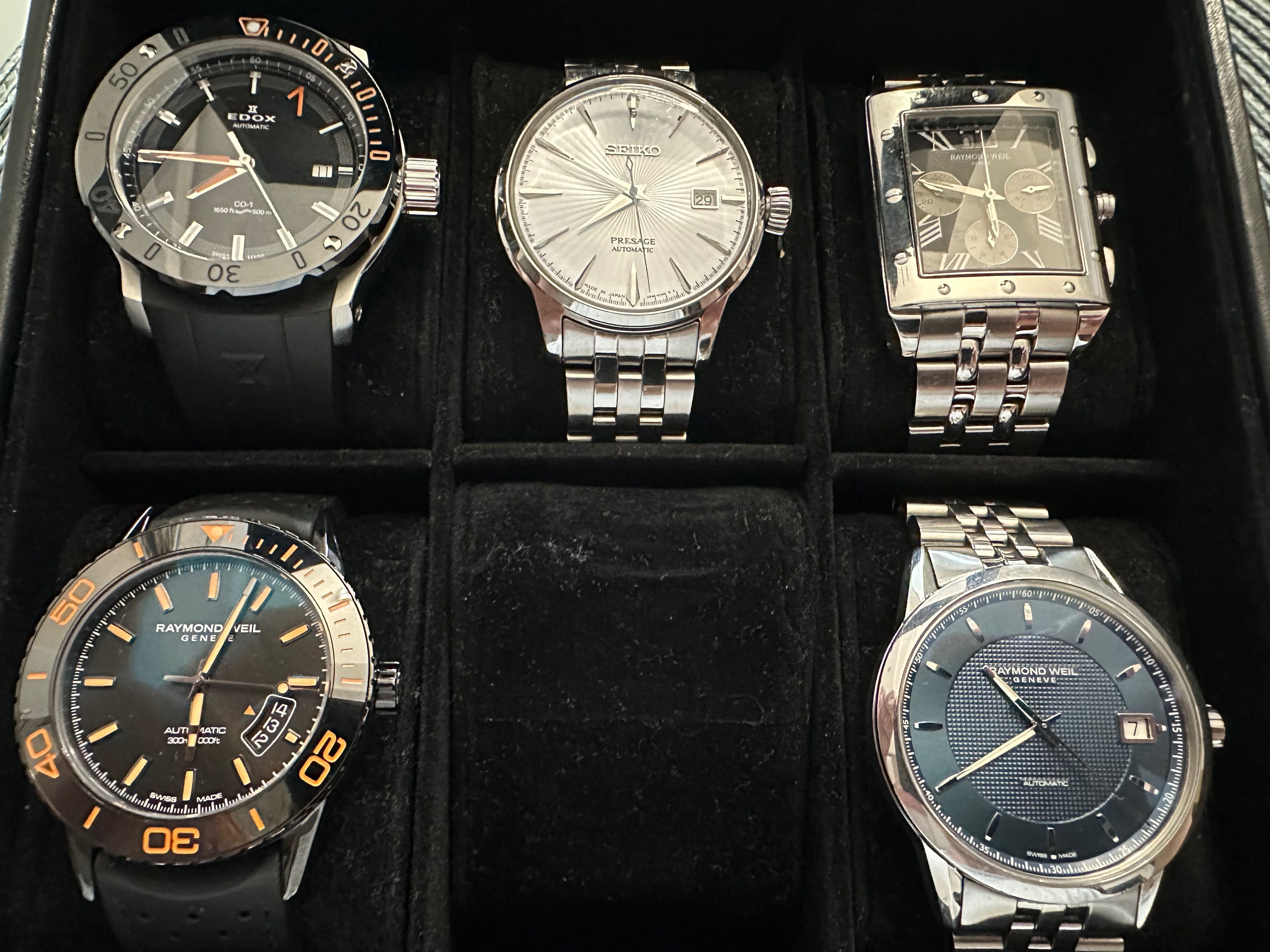 Лот часовници TW Steel, Jaguar, Longines, Edox, Raymond Weil и др.