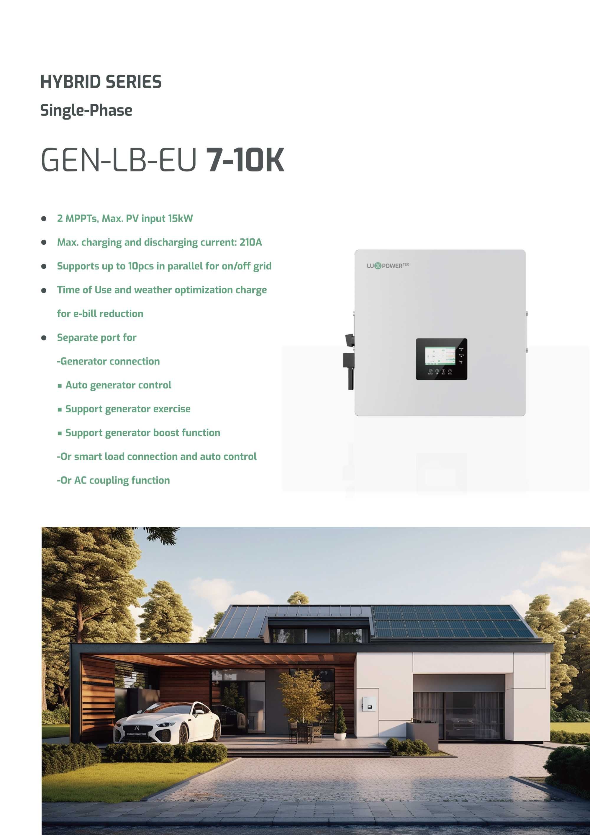 Монофазен хибриден инвертор Luxpower Gen 8K/10K 2MPPT 15K PV