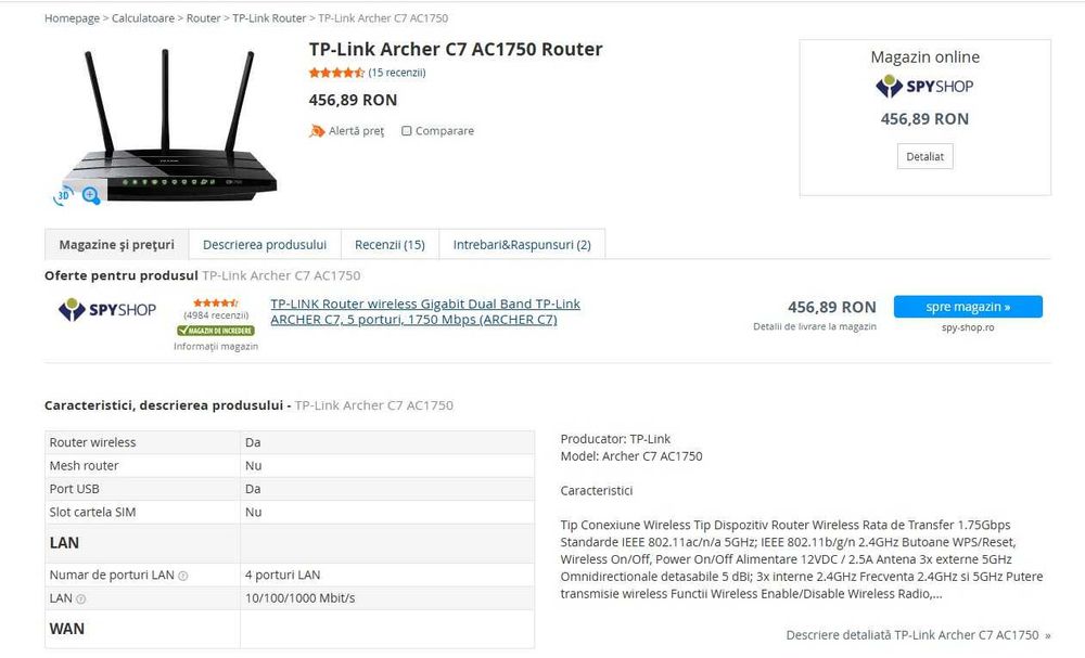 Router TP-LINK AC1750 - Archer C7 aproape nou