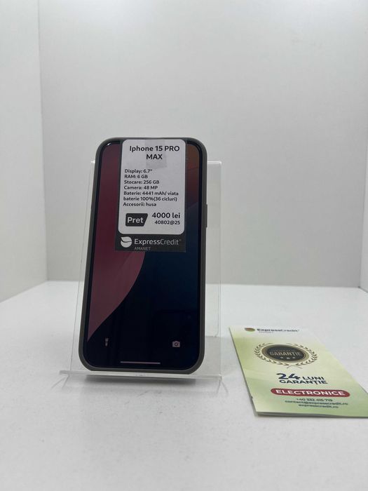 Iphone 15 Pro Max 256Gb 100% SB (AG25 Belvedere B40802) Garantie 2 ani
