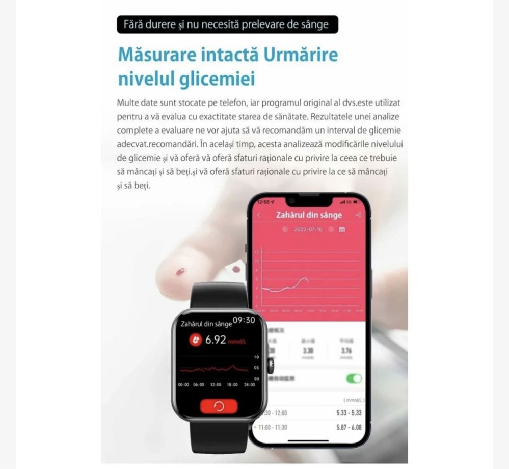 Smartwatch măsurare glicemie fără înțepare , Alhena