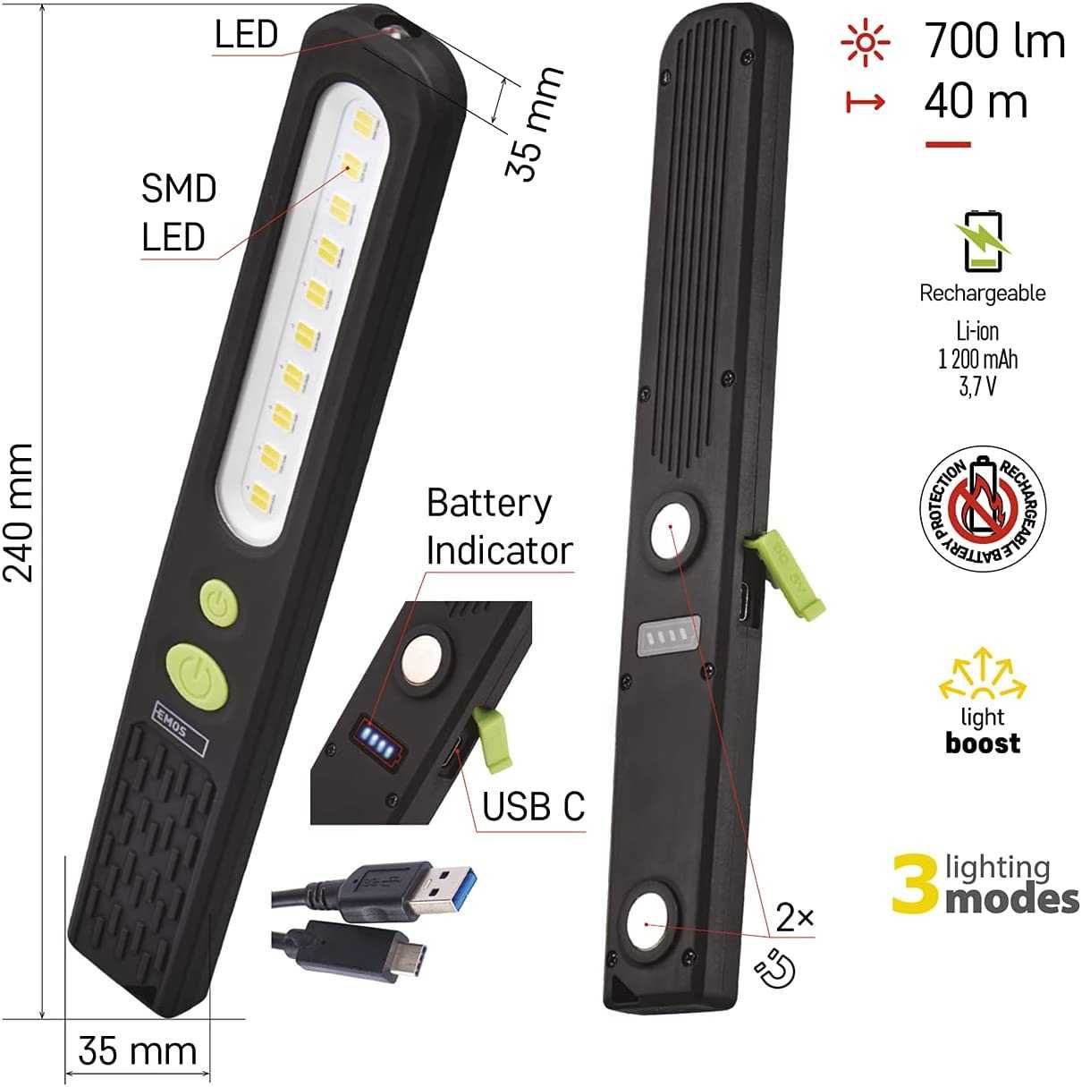 Lanterna led service subtire-700Lumeni.Magnet tare.Subtire.Impact