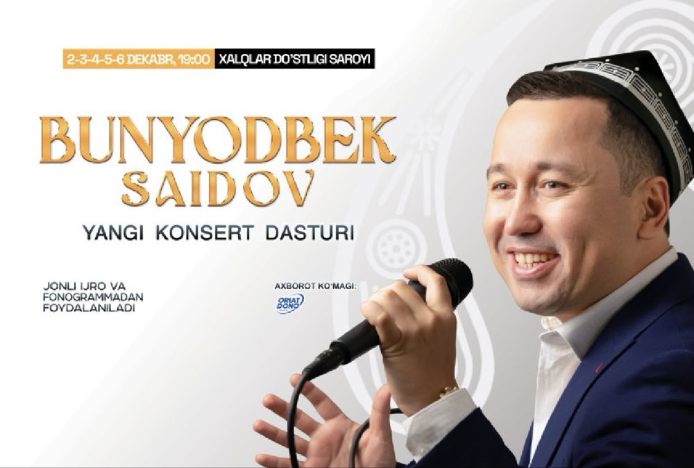Bunyodbek Saidov kansertiga bbilet 50ming apisanyani oqing