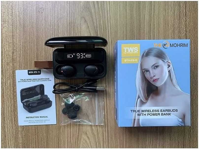 Bluetooth слушалки TWS F9, Smart Touch, Микрофон, Bluetooth 5.0, Черни