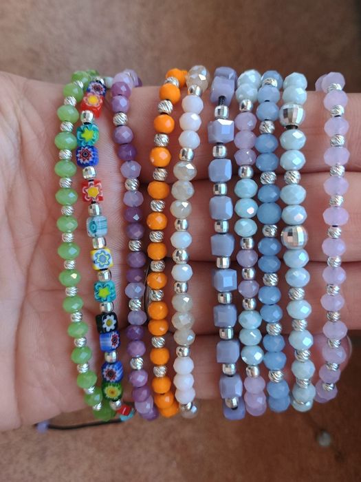 Bratari handmade cu bilute din argint pe snur reglabil