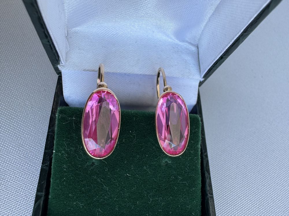 Cercei aur rose 14 k Rusia si rubine