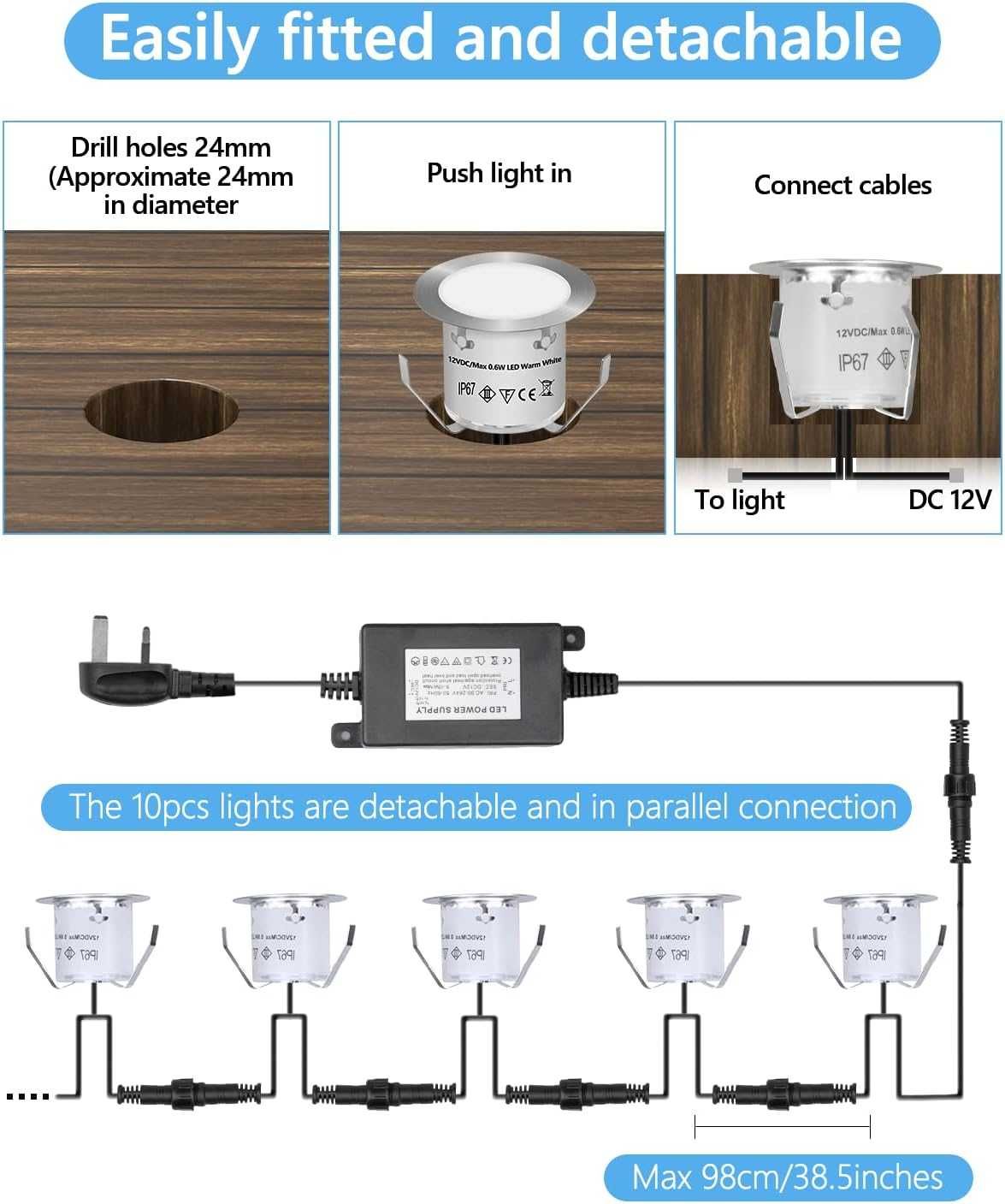 НОВИ! LED лампи  за двор, пътеки, IP67, 32 мм, 16 бр/к-кт