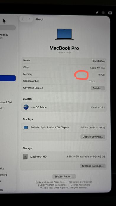 Macbook Pro M1 16 ram 1T SSD