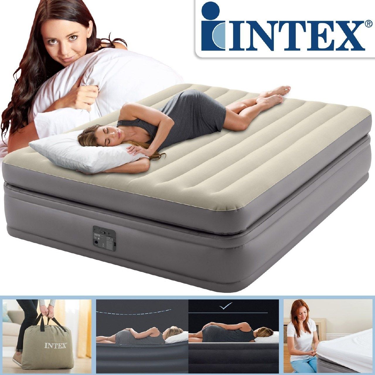 INTEX Надувной кровать Двухспальная ( 203х152х51). БЕСПЛАТНО Доставка.