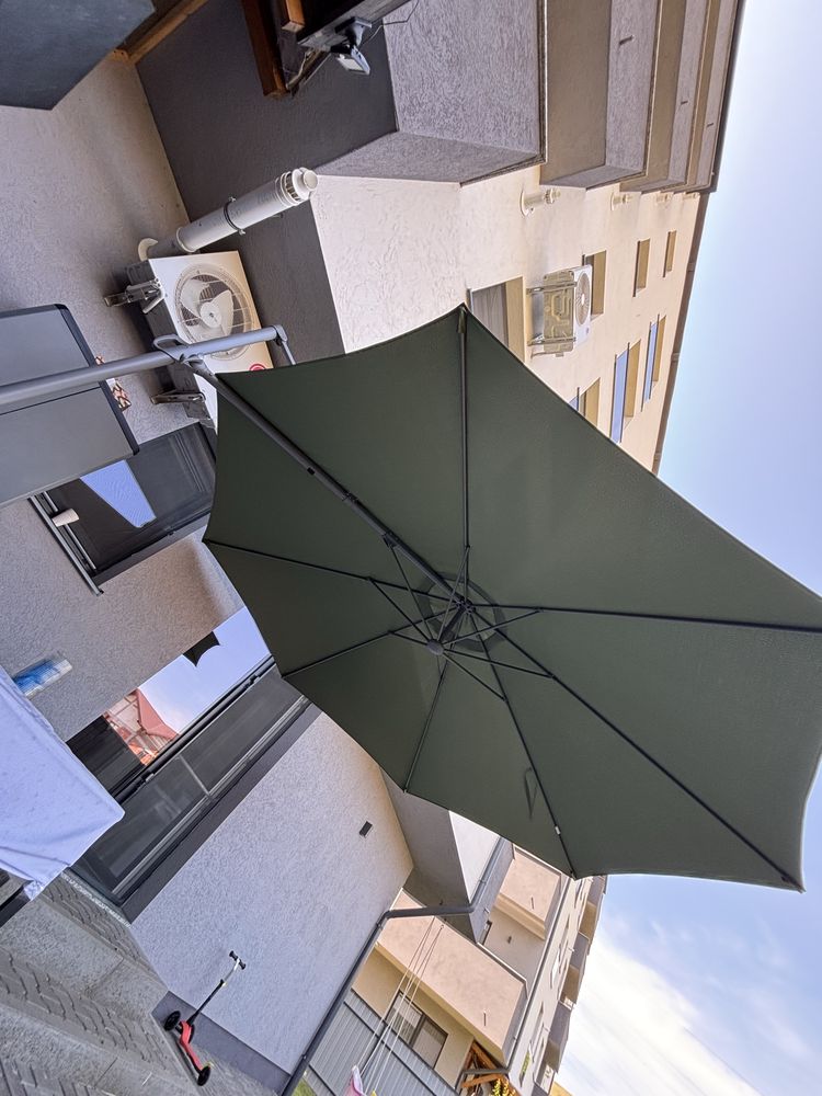 Vand umbrela gradina/terasa, reglabila, verde, 350 cm, 360 grade