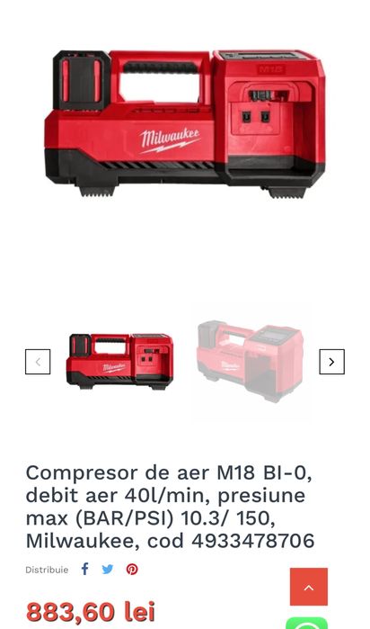 Compresor Milwaukee de aer M18 BI.