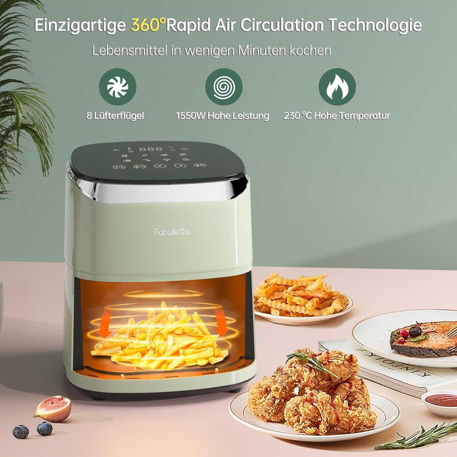 FABULETTA Air Fryers 4L, 1680W, 9 програми, цифров дисплей, ПРОМОЦИЯ