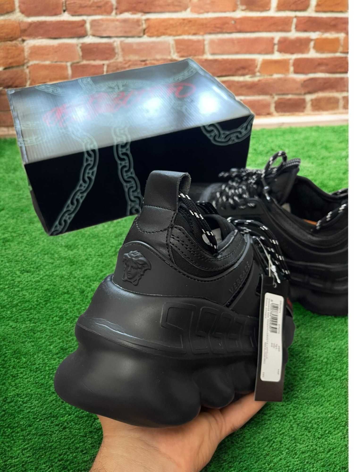 Adidasi Versace Chain Negru - Adidasi Premium Full Box Piele naturala