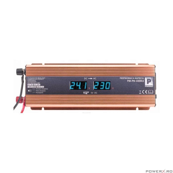 Convertor de tensiune auto, invertor tensiune LCD 24V 2200 W, Powermat