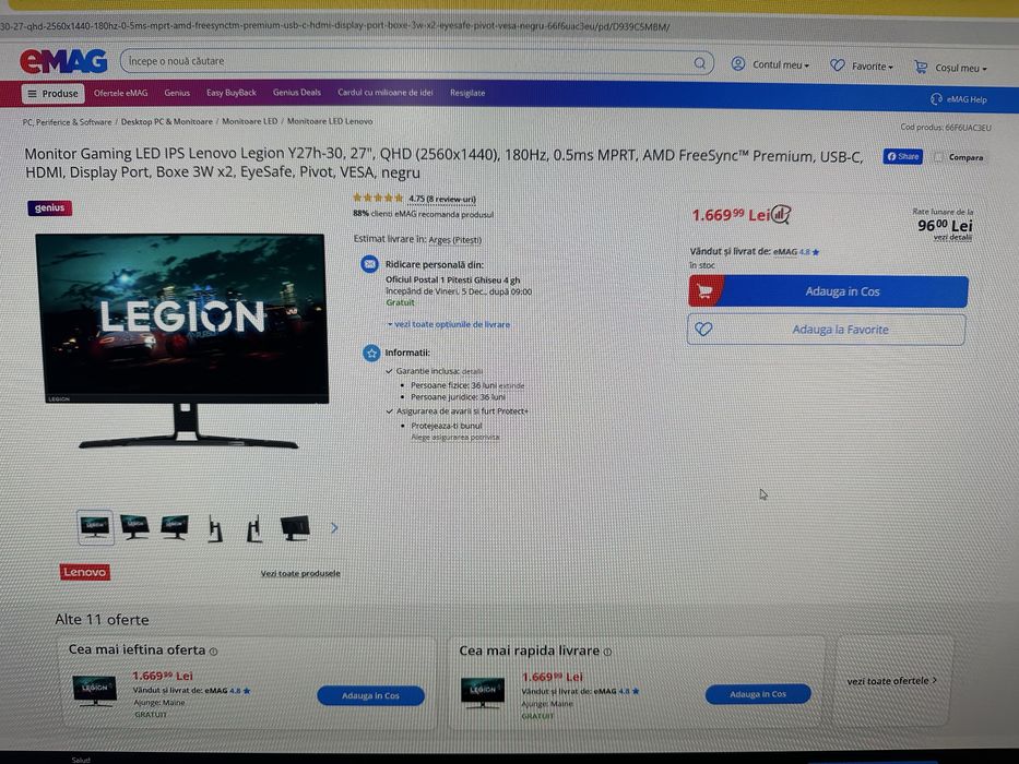 Monitor Gaming Led IPS Lenovo Legion Y27h-30 27 inch
