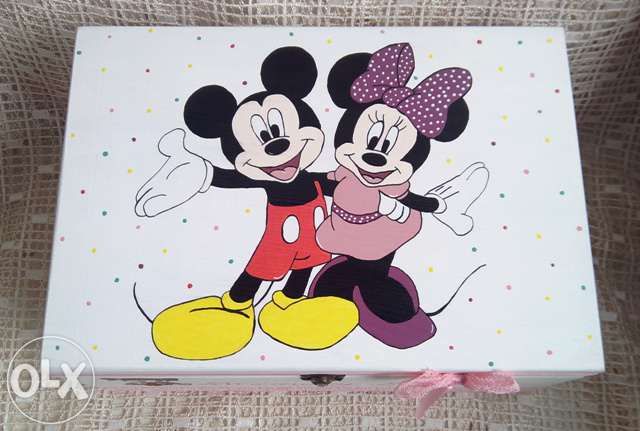 Cutie botez fetita amintiri handmade pictata Mikey & Minnie Mouse