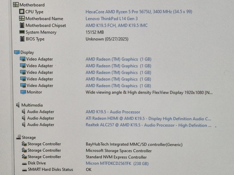 vand laptop Lenovo ThinkPad L14 G3.14"FH.Ryzen 5 Pro Hexa.16 Gb.Ssd256