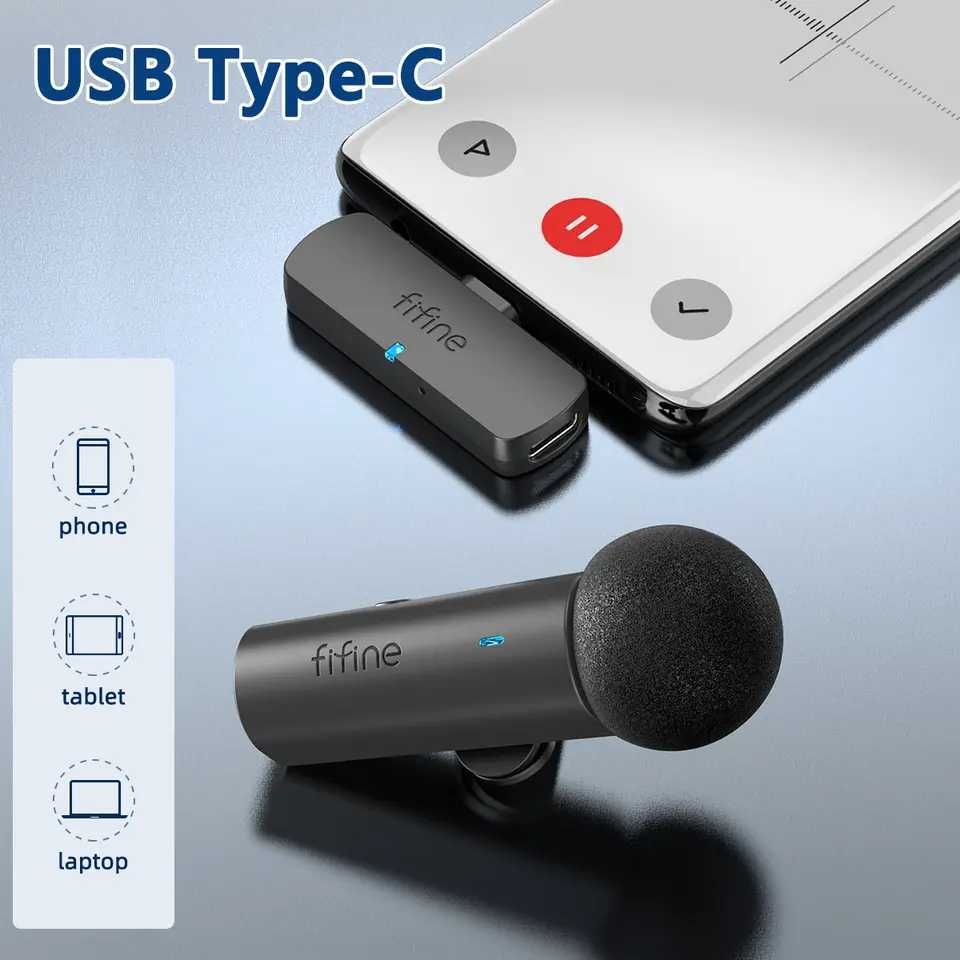 микрофон FIFINE M6, безжичен USB Type-C за блогове и видеоклипове