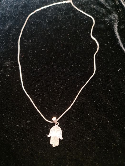 N Lant colier argint 925,pandantiv mana Fatima,48 cm