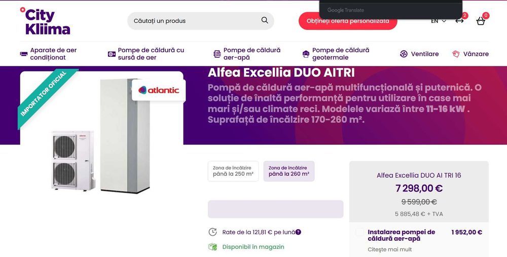 Pompa de caldura ATLANTIC split ALFEA EXCELLIA DUO 16kW (380V)+ ACM