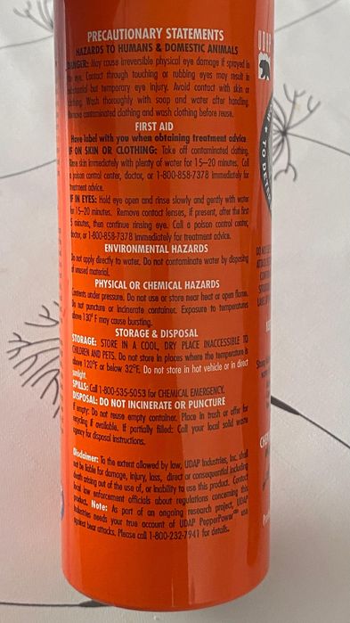 Spray autoaparare UDAP împotriva urșilor, made in USA, 225gr
