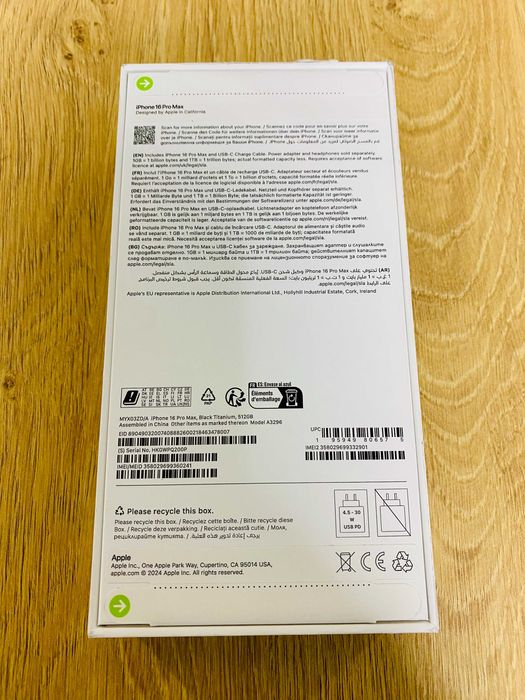 ЧИСТО НОВ !!! Apple iPhone 16 Pro Max, 512GB, 5G, Black Titanium