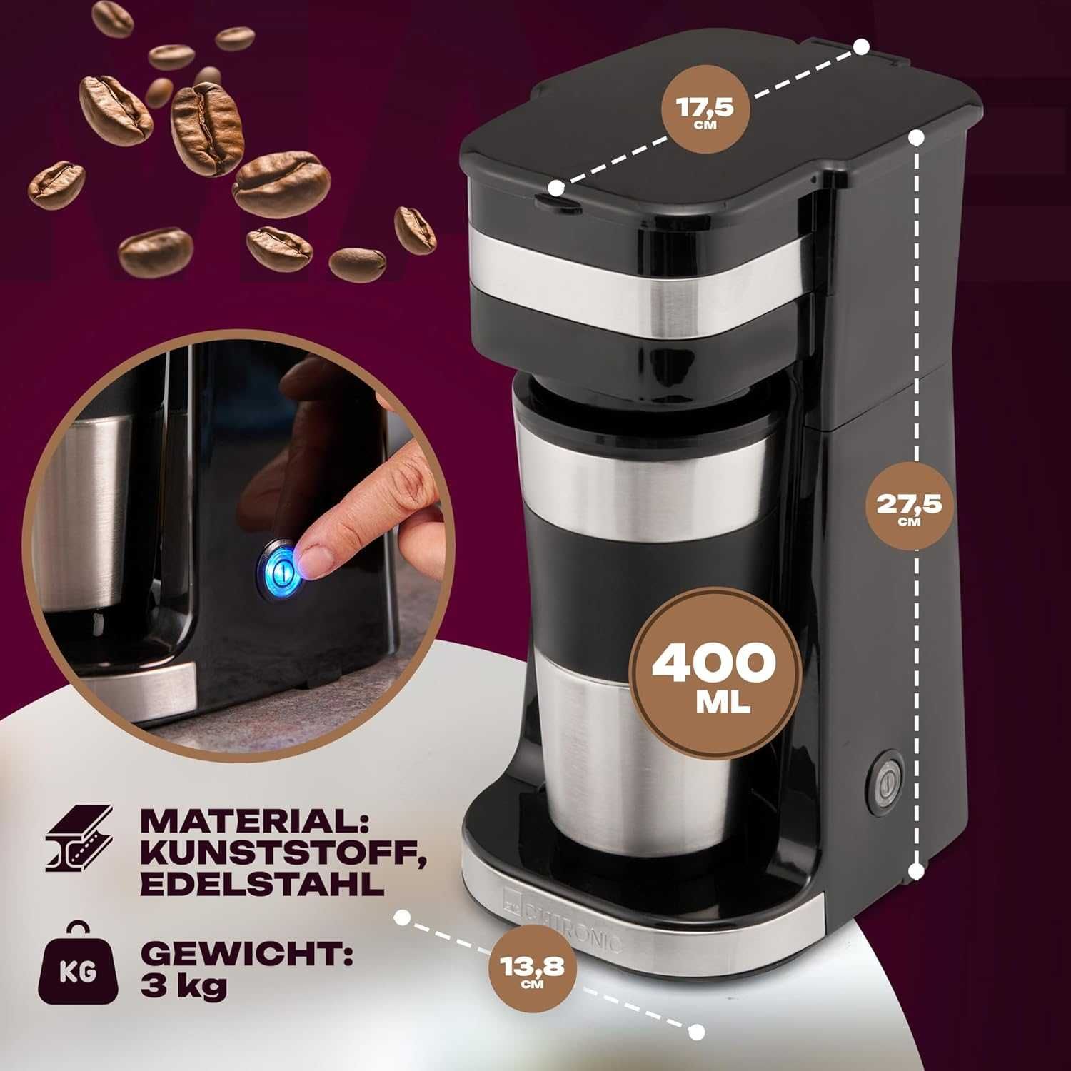Кафемашина Clatronic KA3733 с чаша, включваща термo чаша