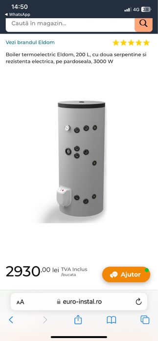 Boilar termoelectric 200 L pufar Eldom