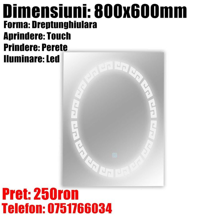 Oglinda Baie Led Smart Moderna Touch Senzor 60 x 80cm Margine Lumi S