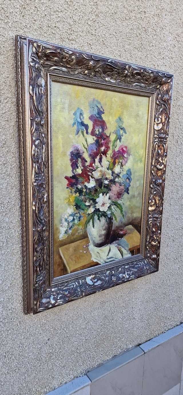 Pictura in ulei cu rama in stilul art-nouveau.