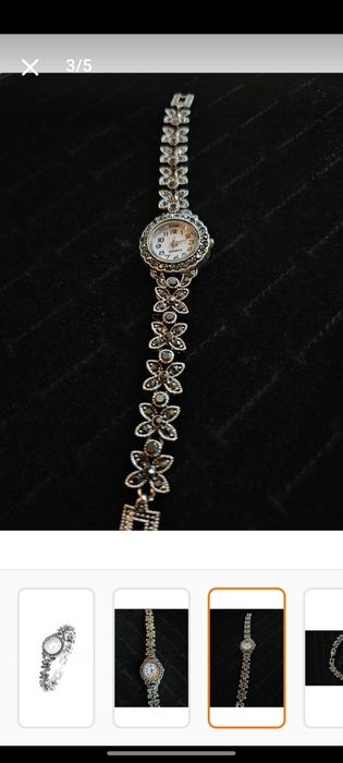 Ceas damă cu marcasite. Sigilat. Cadran din argint. Nou!