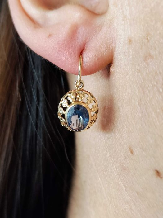 (REZ) Cercei Aur 14K Cu Topaz Fleur De Lis Ungaria Unicat