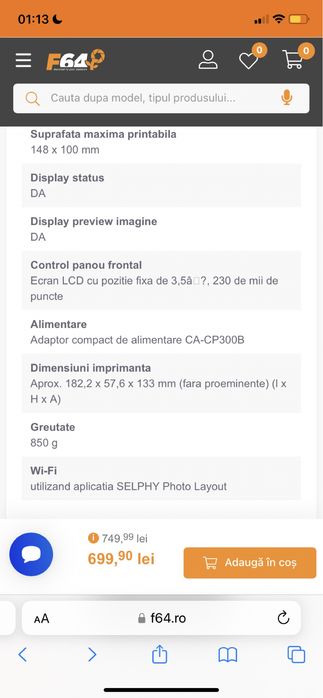 Canon selphy cp1500 imprimanta portabila color