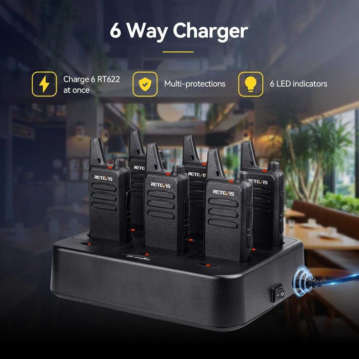 3 чифта  уоки-токи с 6-посочно зарядно устройство Retevis RT622