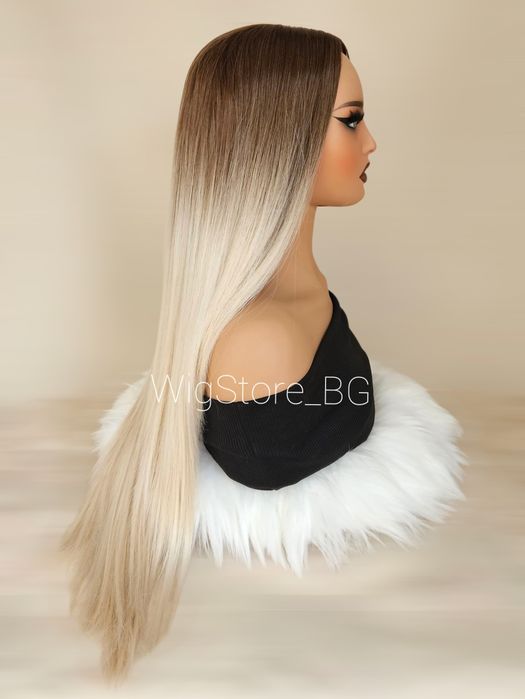 Дълга права руса перука без бретон