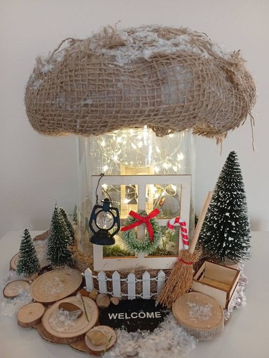 Светеща коледна украса.Коледна къщичка, снежен човек,свещник