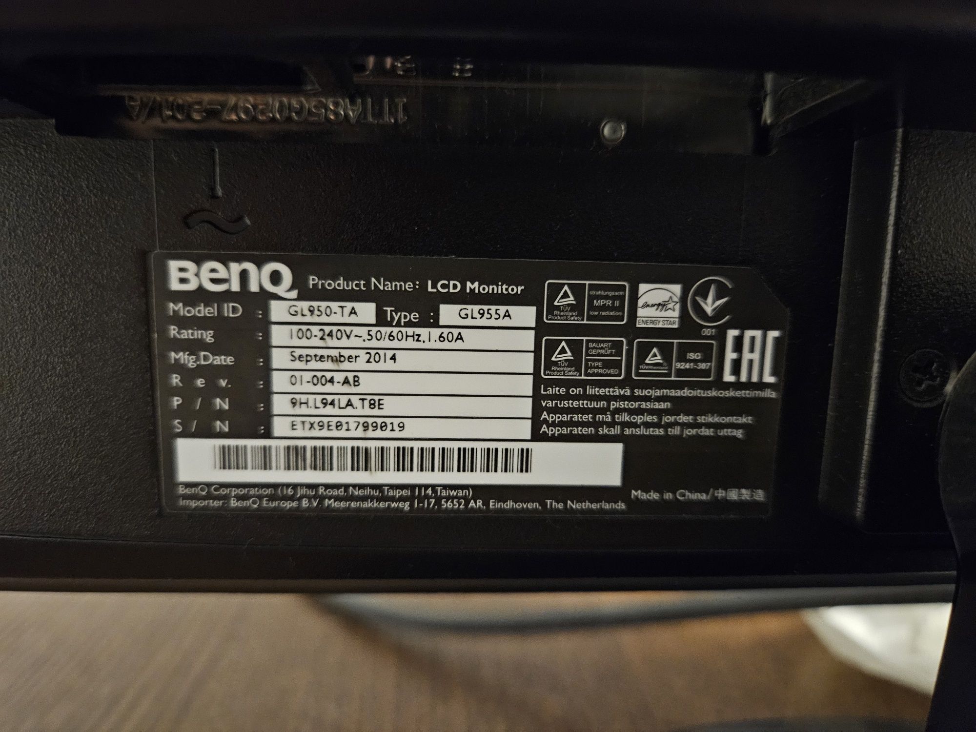 Monitor BenQ 18.5'', Wide, Negru, GL955A