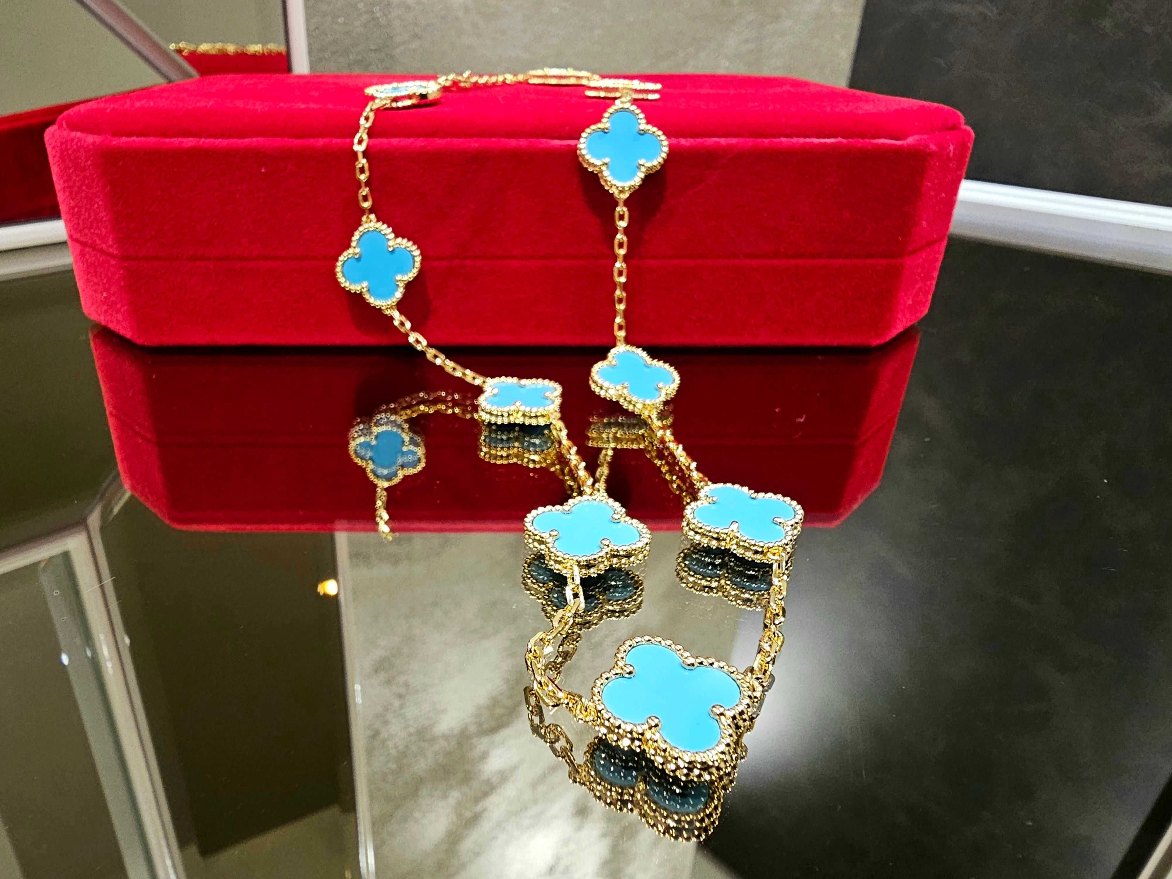 Van Cleef & Arpels VCA Gold Turquoise 10 Motifs Alhambra Дамско Колие