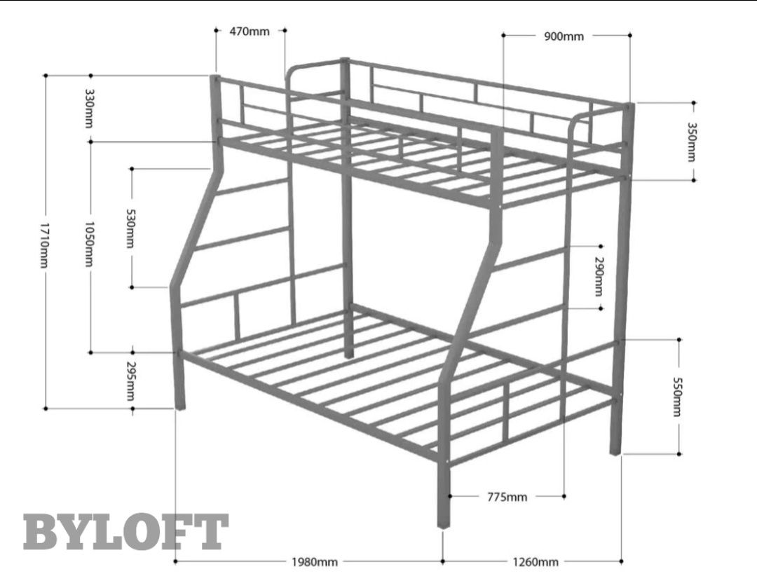 Кровать двухъярусная металлическая для детей и взрослых, Разборная