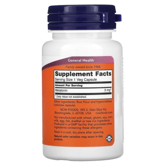 NOW Foods, Мелатонин, 3 мг, 60 капсул