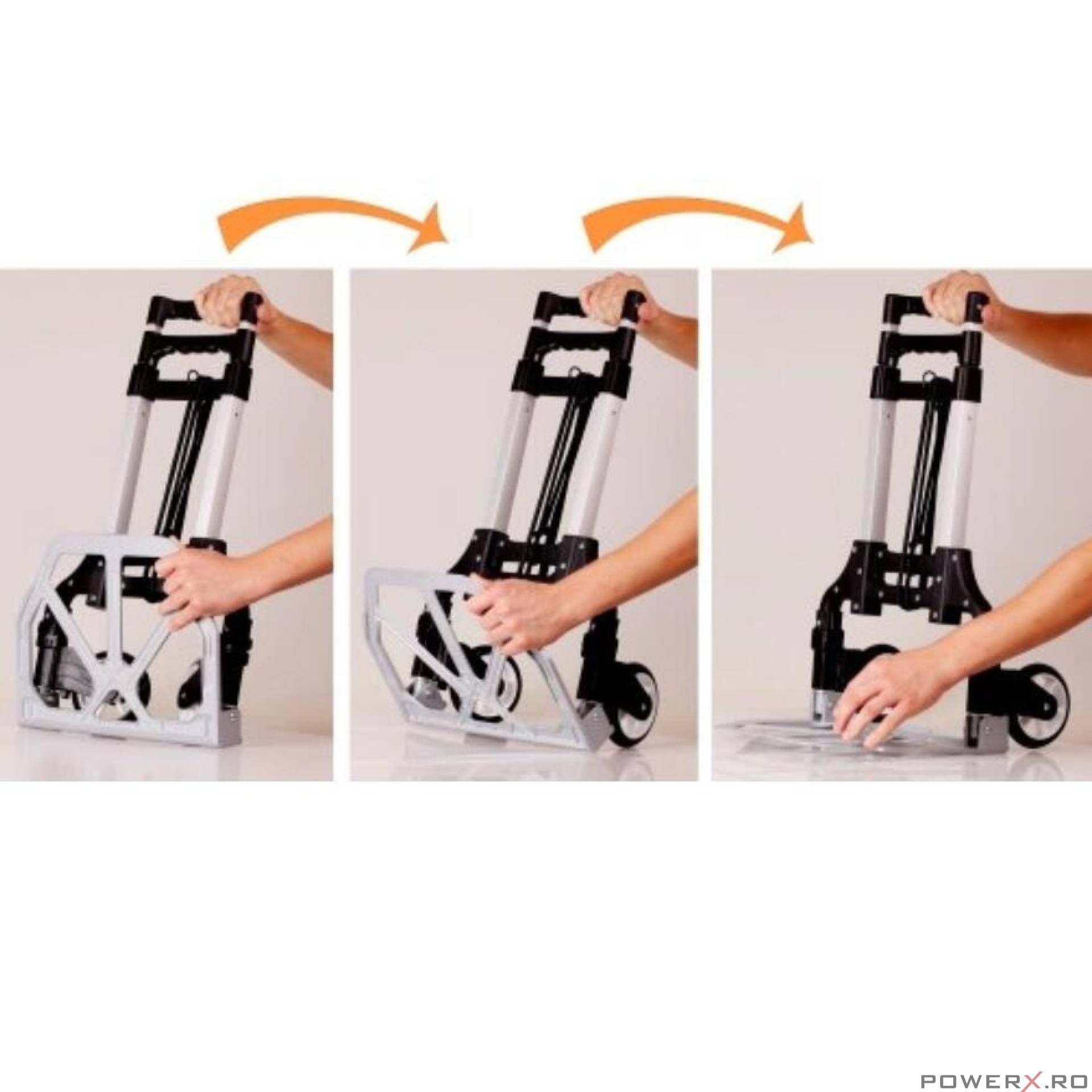 Carucior pliabil, reglabil cu roti pentru transport, 40 x 40 x 100 cm,