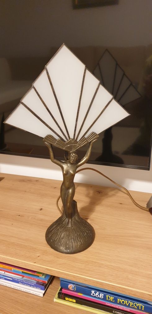 Lampa veioza vintage colectie zamac vitraliu Anglia 1950 Art Deco