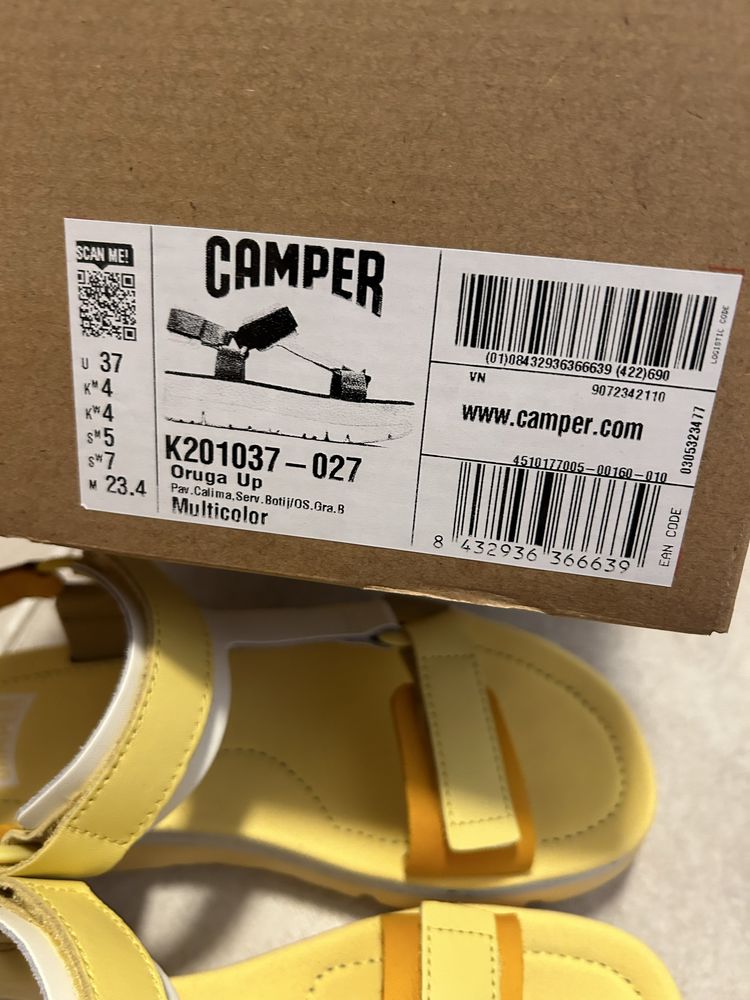 Camper, sandale inalte din piele, galben