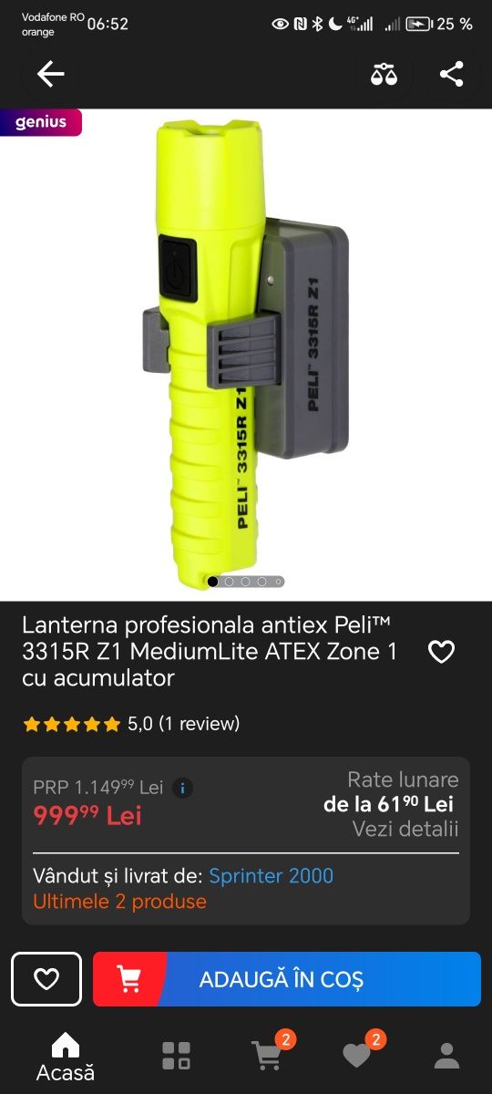 Lanternă Peli 3315 reîncărcabilă