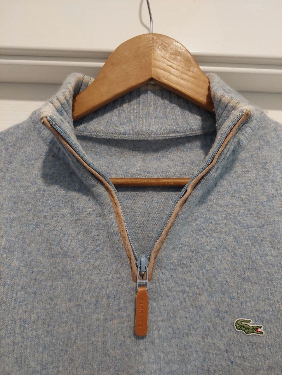 Pulover Lacoste quarter-zip lănă fermoar