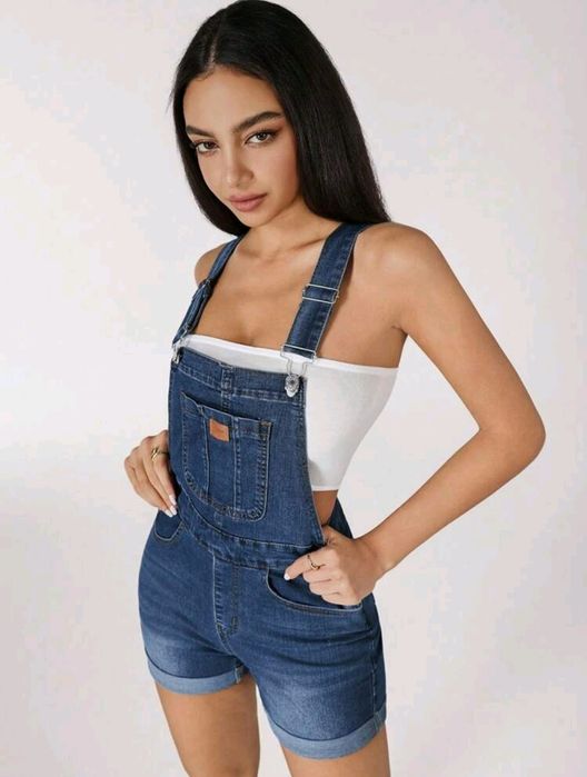 Salopetă din blugi scurtă/complet fitness albastru