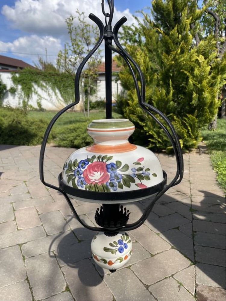 Candelabru fier fier forjat portelan majolica si 2 aplice set