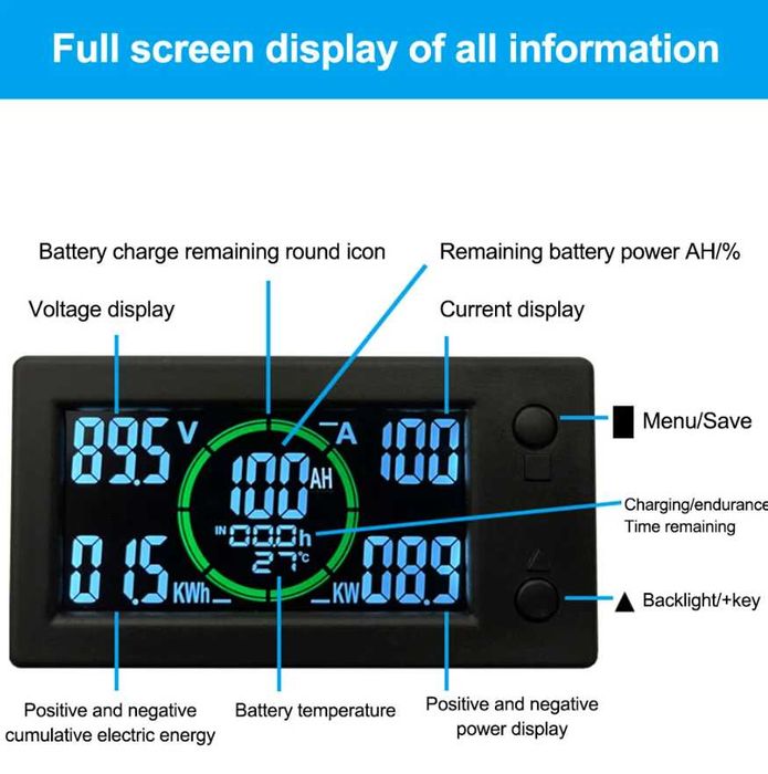 Watmetru - Coulombmetru DC 300V, 400A, bidirectional, Coulomb meter BT