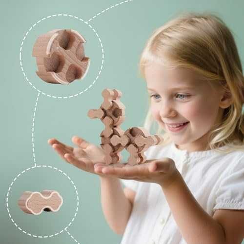 Нови Дървени конструктори за деца 3+ Montessori STEM играчка с чанта